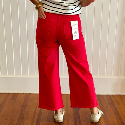 Risen TC Crop Wide Jeans - Red