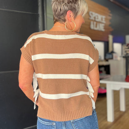 It's Bow Season Top - Tan/Cream