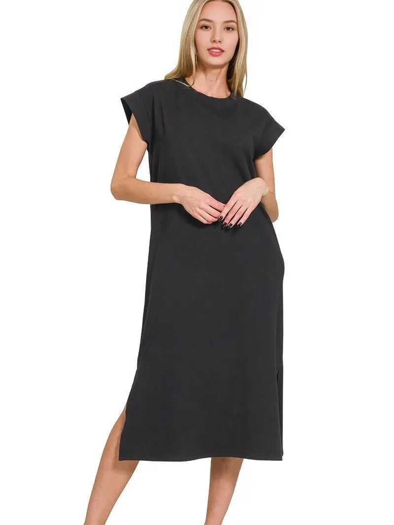Midi Dress w/Slit - Black