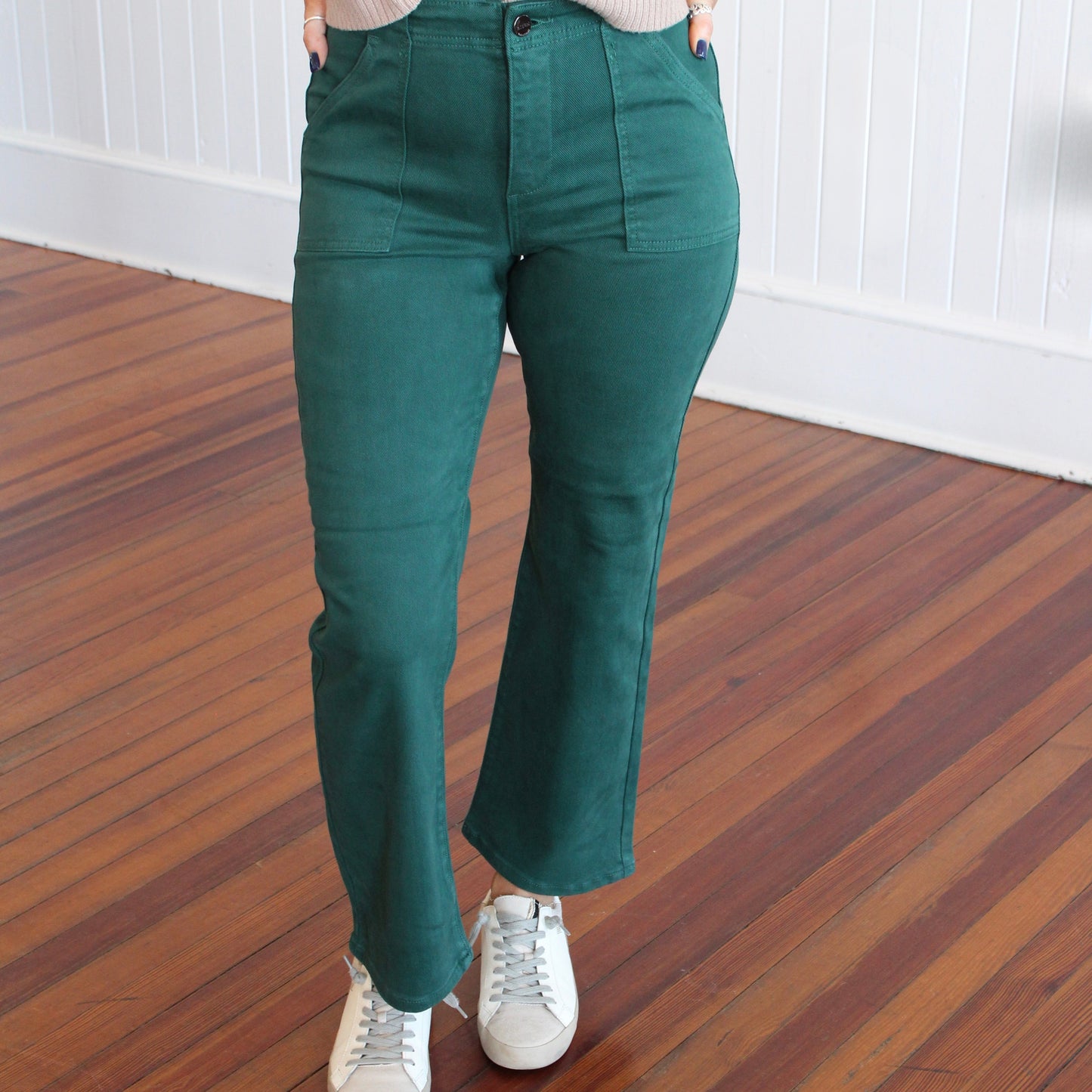 Risen HR Ankle Flare Patch Pocket Jeans - Hunter