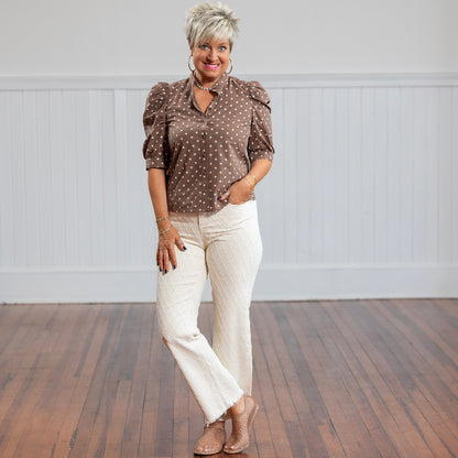 Betty Top - Mocha Polka Dot