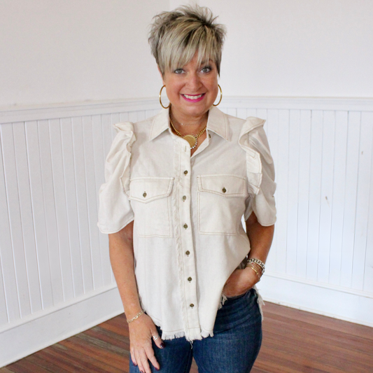 Button & Flare Top- Oatmeal