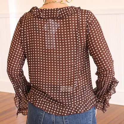 Liza Ruffle Top- Brown Cream
