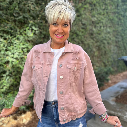 Risen Oversized Distressed Jacket - Mauve