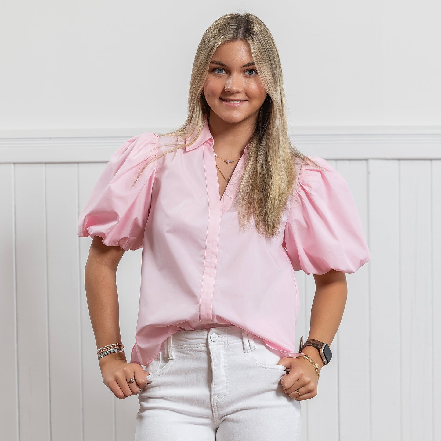 Pink Bubble Sleeve Top - Lt. Pink