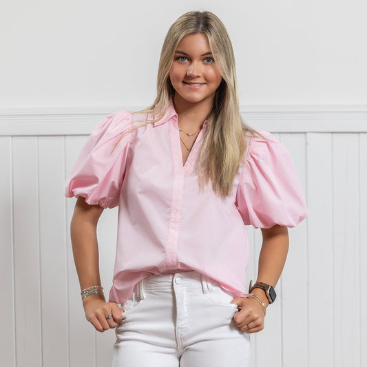 Pink Bubble Sleeve Top - Lt. Pink