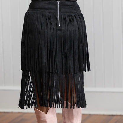 Cowgirl Up Fringe Skirt - Black