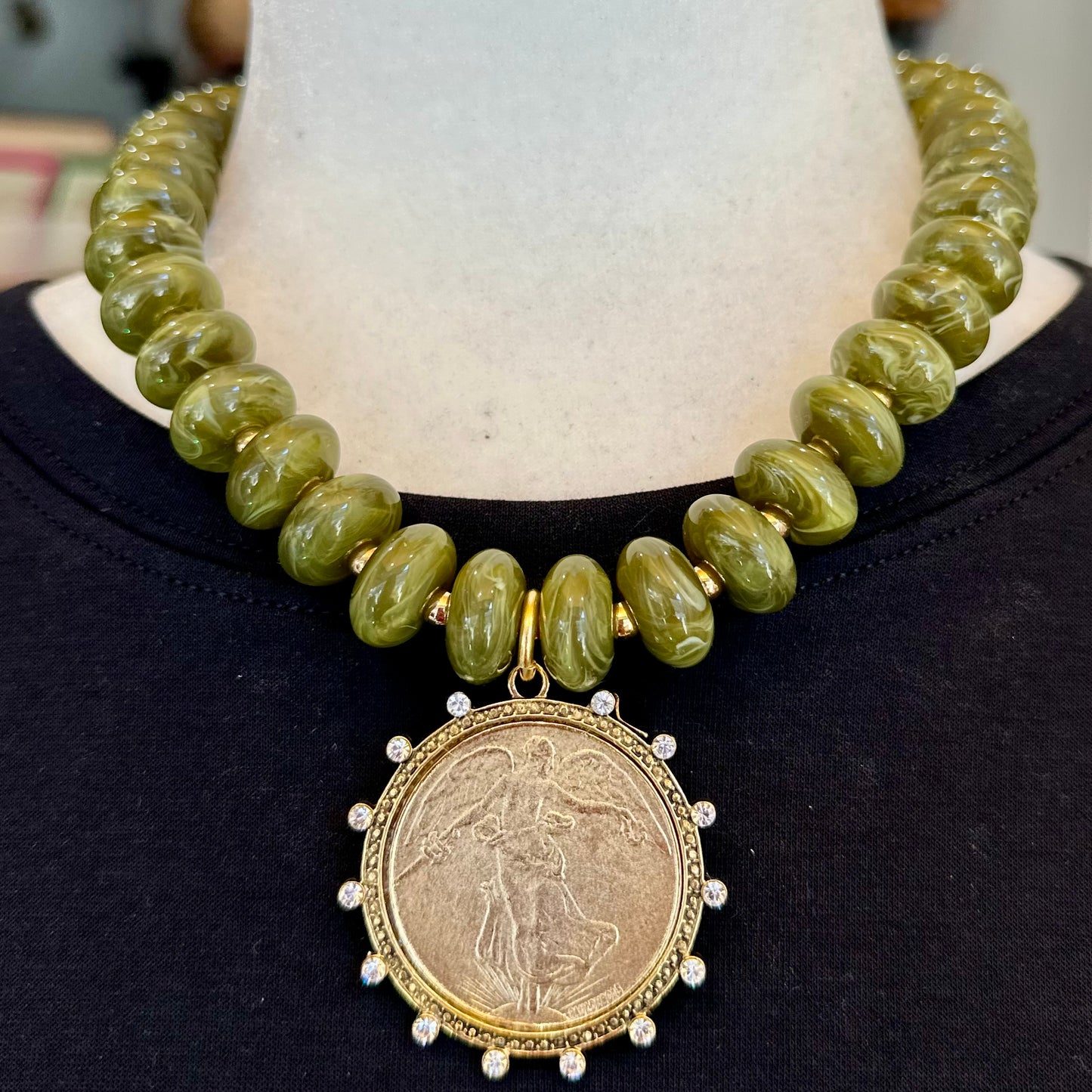 Olive Green Angel Necklace