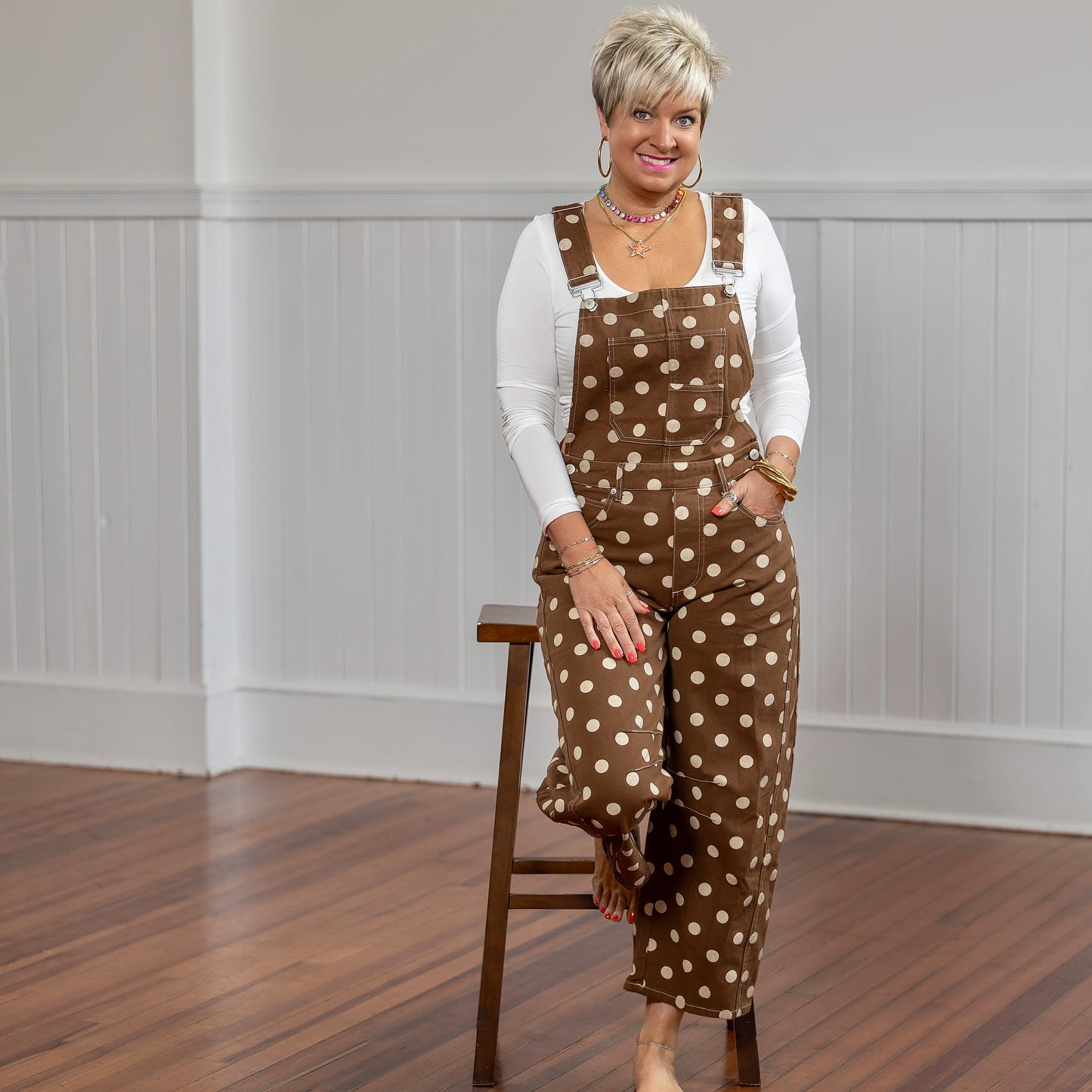 Monika Overalls - Mocha Polka Dot