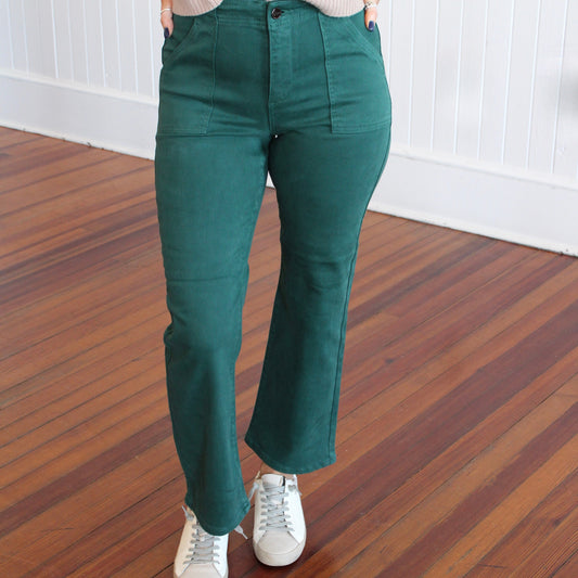 Risen HR Ankle Flare Patch Pocket Jeans - Hunter