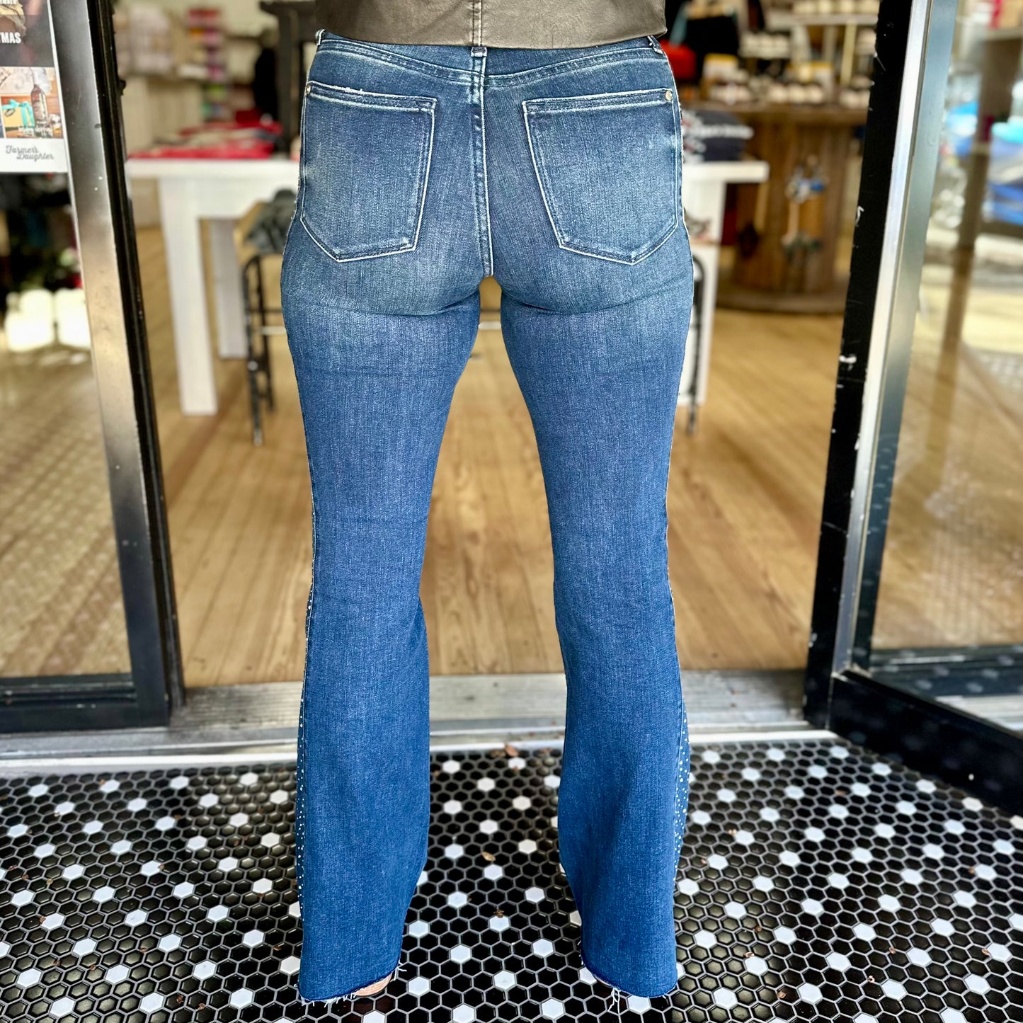 Judy Blue Midrise Rhinestone Flare Jeans
