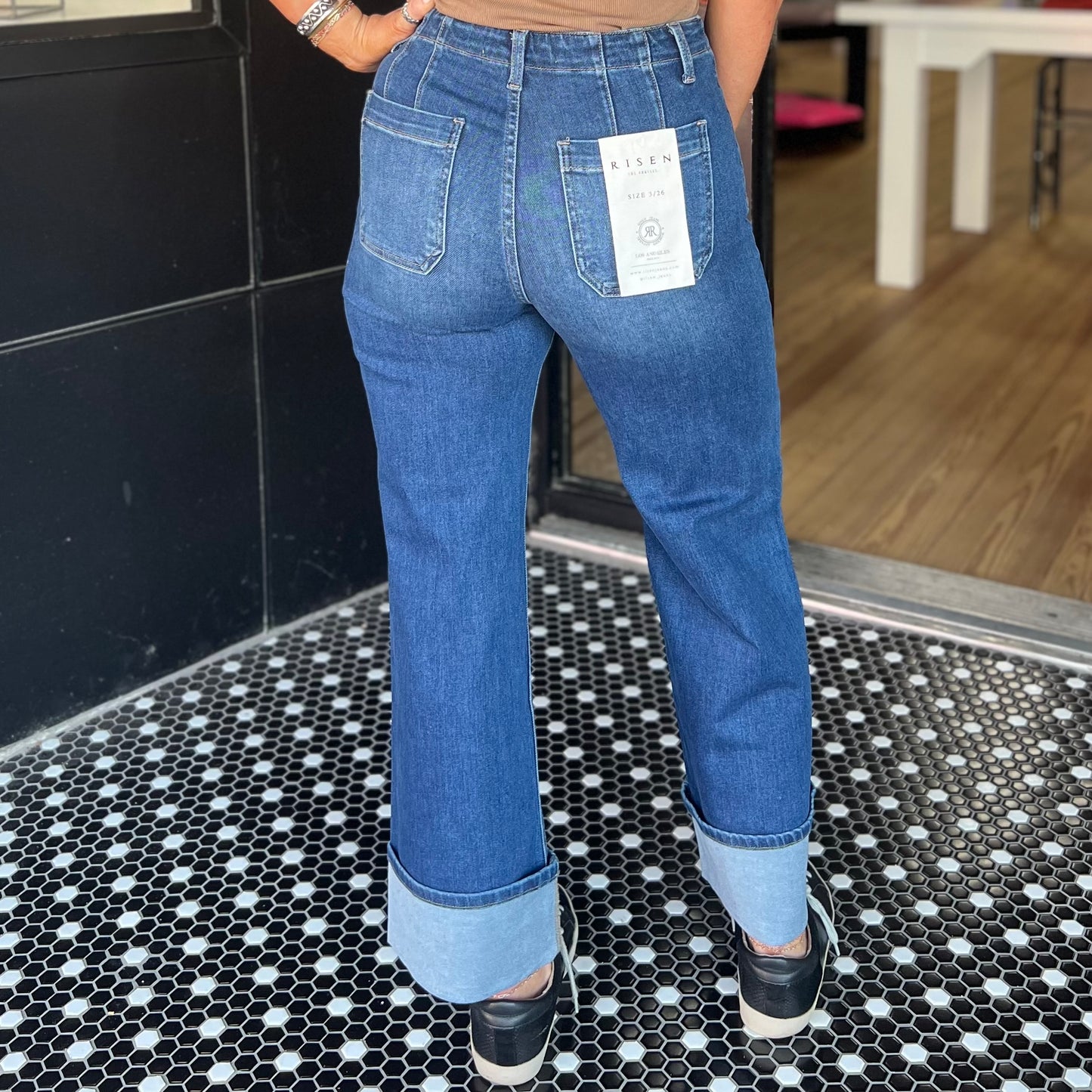 Risen HR Ankle Wide Cuffed Jeans - Dark