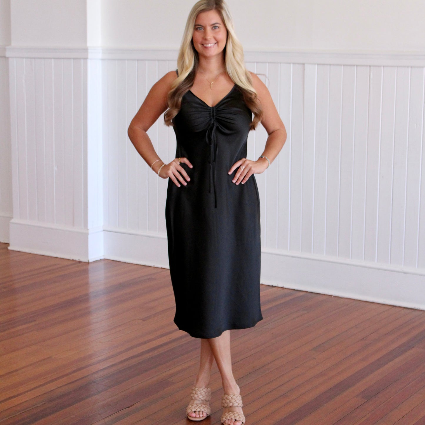 Livvy Satin Slip Dress- Black