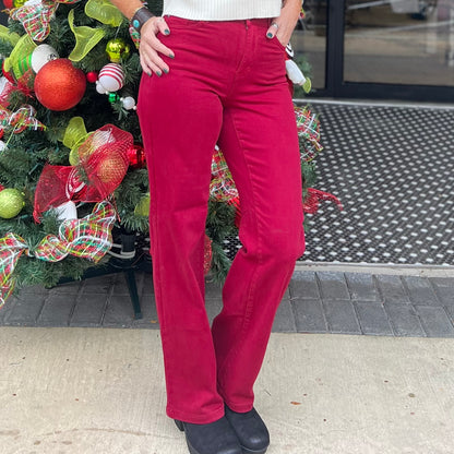 Judy Blue 90's Straight w/Heart Pockets - Scarlet