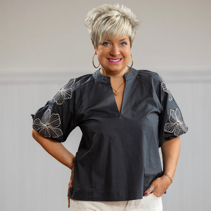 Petal Puff Top - Black