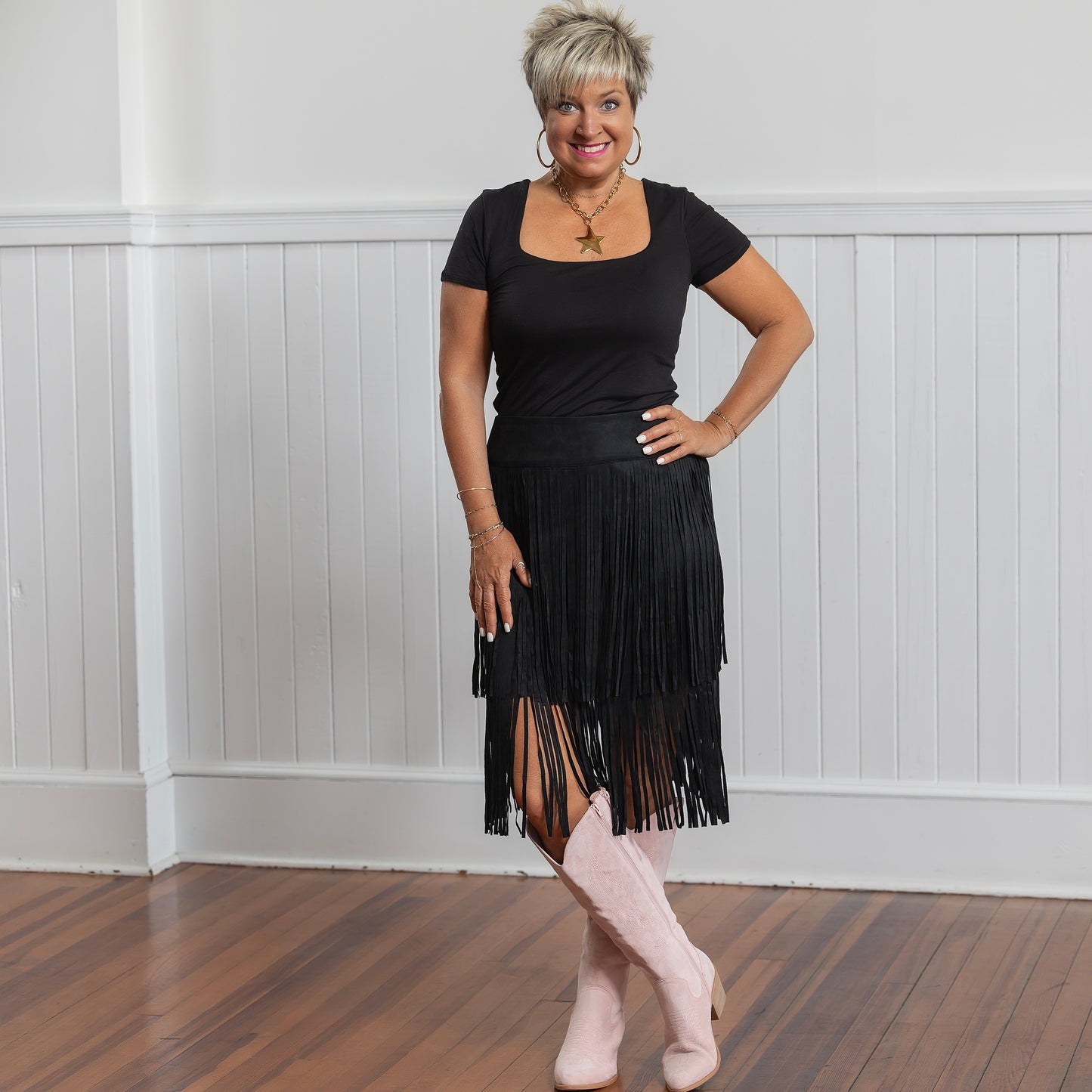 Cowgirl Up Fringe Skirt - Black