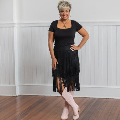 Cowgirl Up Fringe Skirt - Black