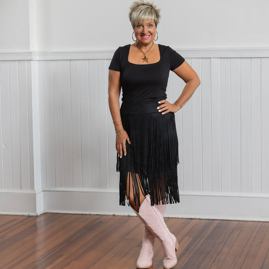 Cowgirl Up Fringe Skirt - Black