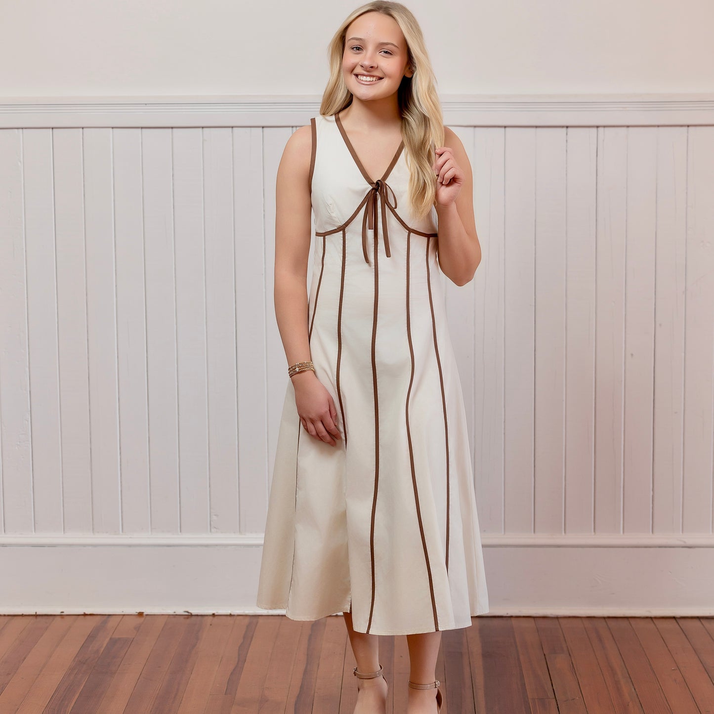 Bold and Beautiful Dress - Ivory/Brown