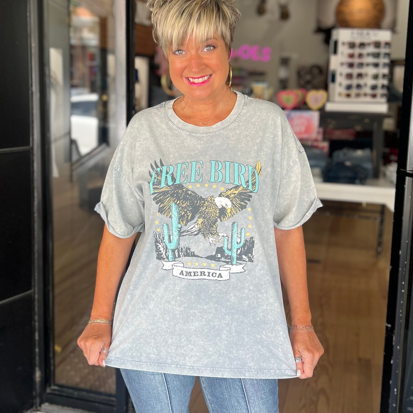 Free Bird America Tee - Grey Denim