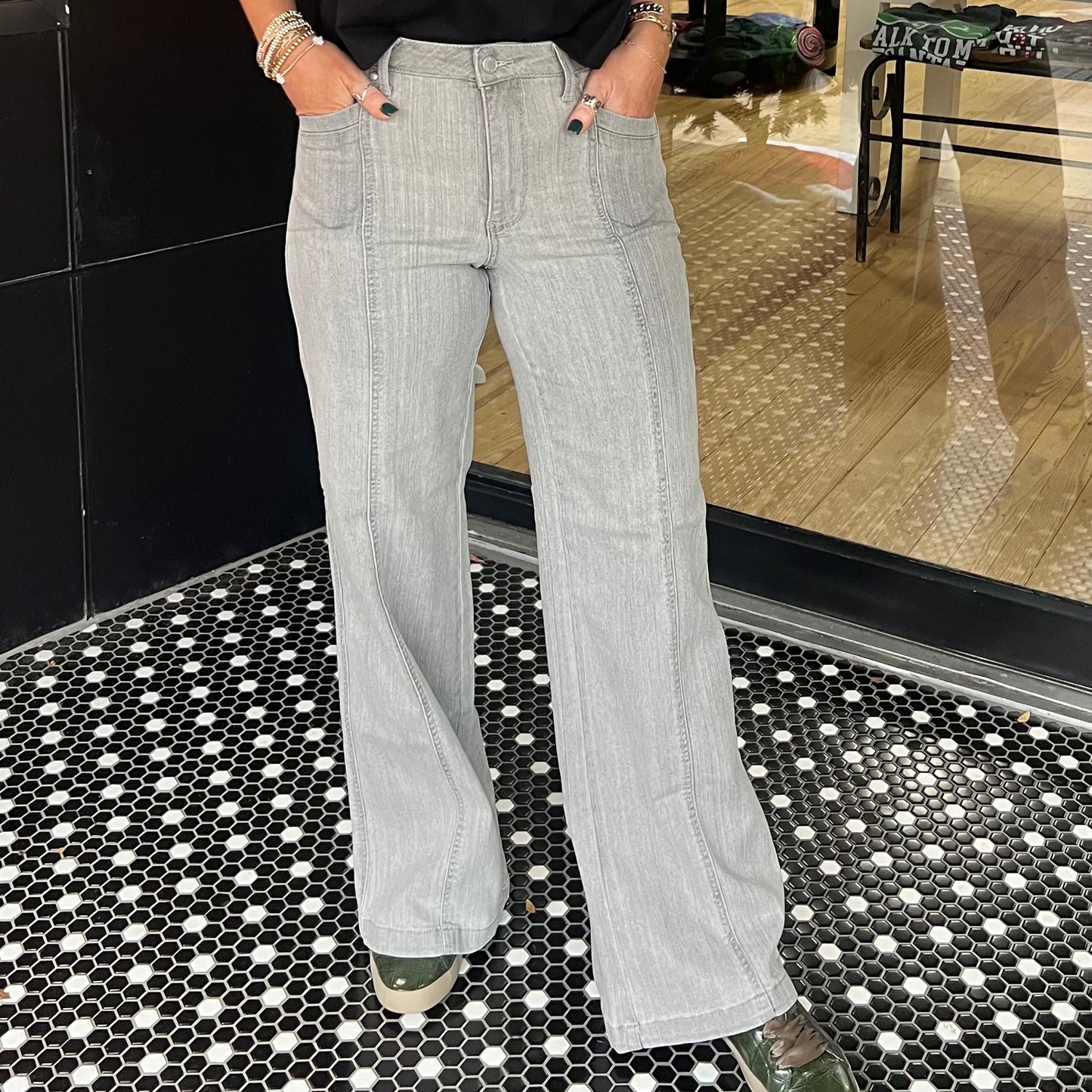 Judy Blue Retro Wide Leg Jeans - Gray