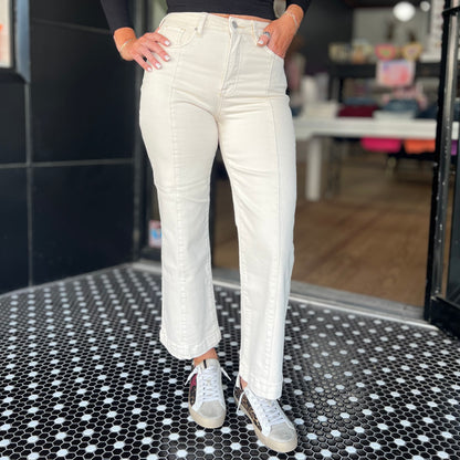 Risen TC High Rise Crop Wide Jeans - Ivory
