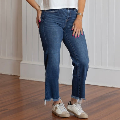 Risen TC High Rise Ankle Straight Jeans - Dark