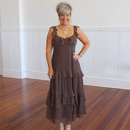 Cassandra Tiered Dress- Brown Cream