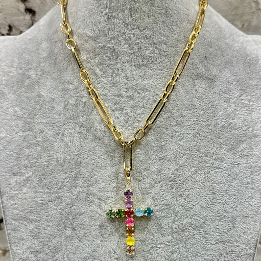 Donna Cross Pendant - Pastel Rainbow