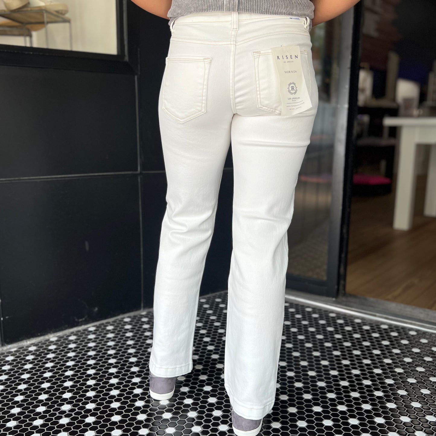 Risen TC Mid-Rise Ankle Straight Jeans - Cream