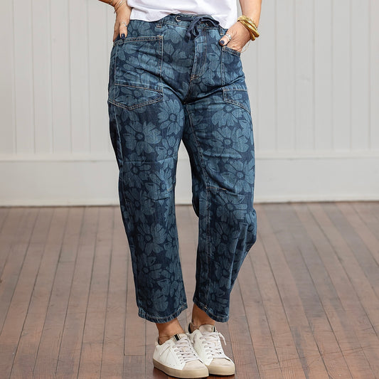 Risen Slouchy Crop Barrel Jeans - Floral