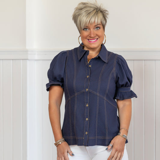 A Tad Boujee Denim Shirt - Dk Navy
