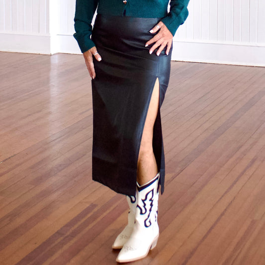 Night Court Leather Skirt - Black