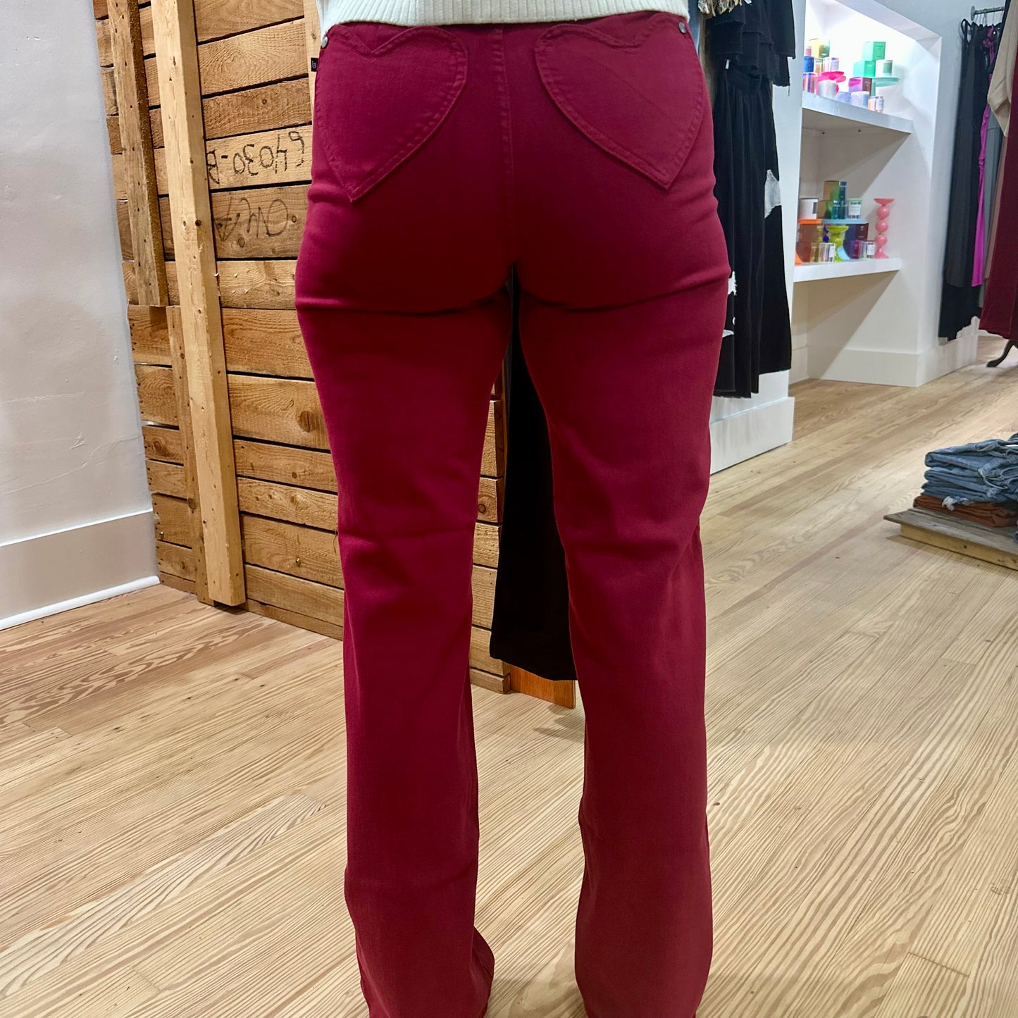 Judy Blue 90's Straight w/Heart Pockets - Scarlet