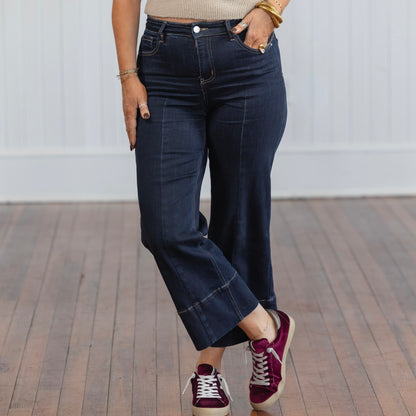 Risen TC HR Crop Wide Seam Detail Jeans - Dark