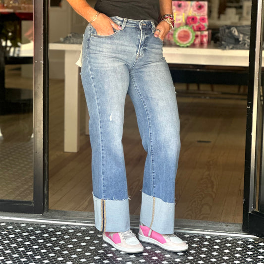 Risen HR Wide-Cuffed Jeans