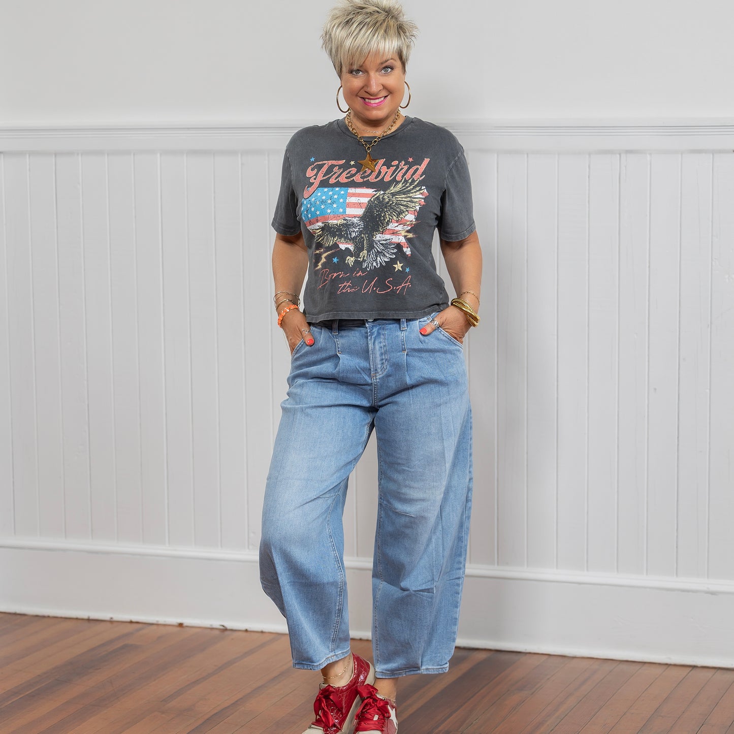 Risen Mid-Rise Cropped Wide Volume Leg Jeans