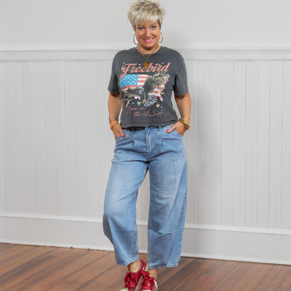 Risen Mid-Rise Cropped Wide Volume Leg Jeans