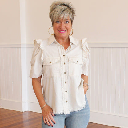 Button & Flare Top- Oatmeal