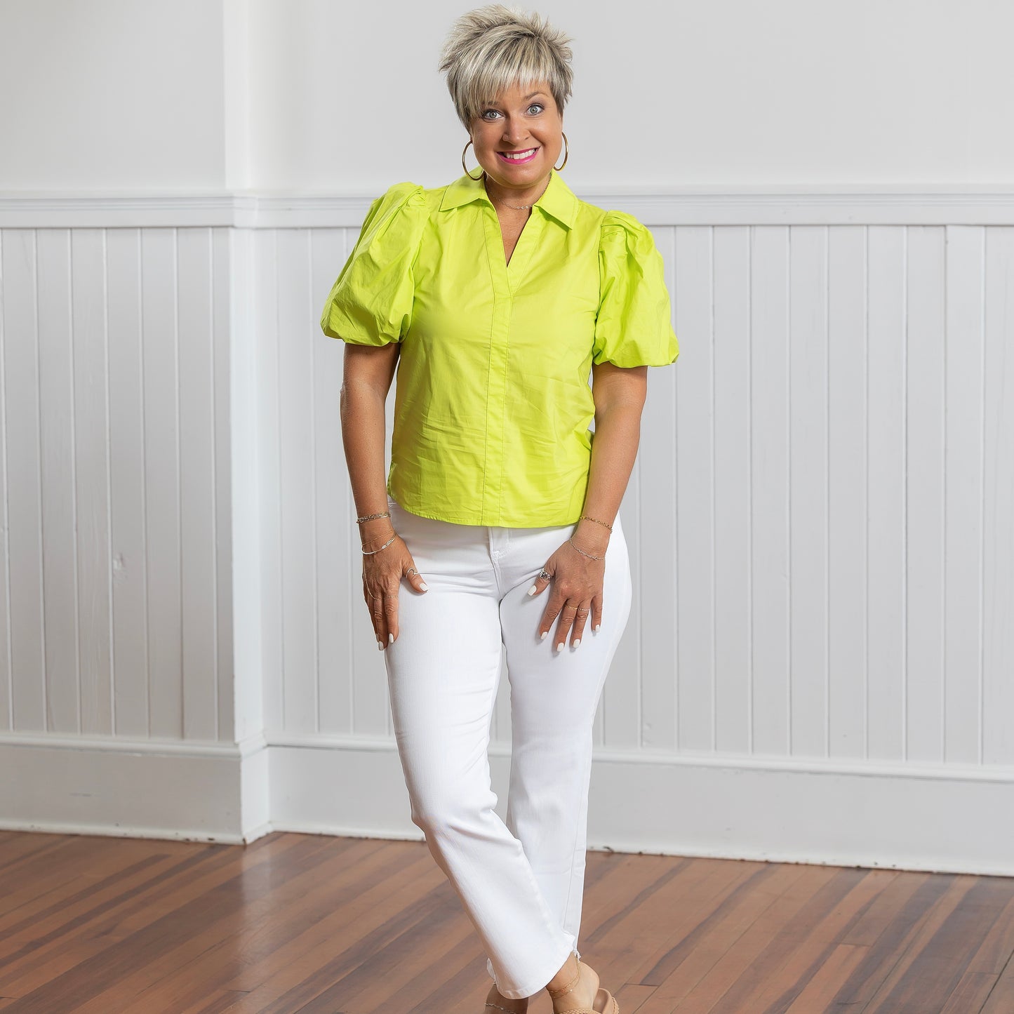 Margarita Bubble Sleeve Top - Lime