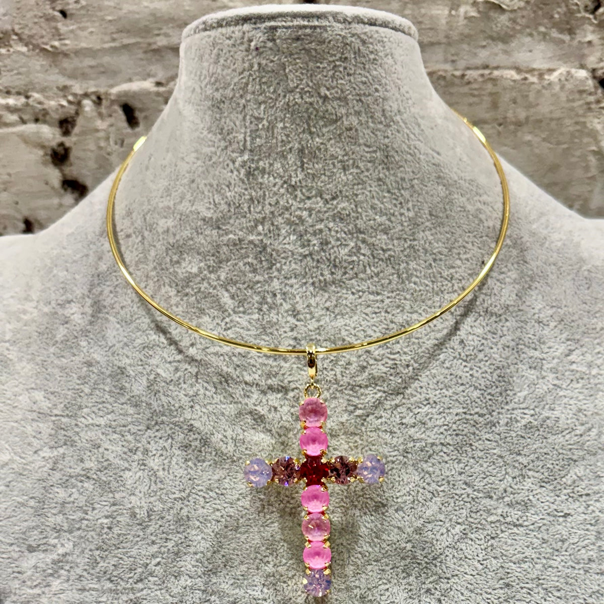 Ella Cross Pendant - Pink Multi