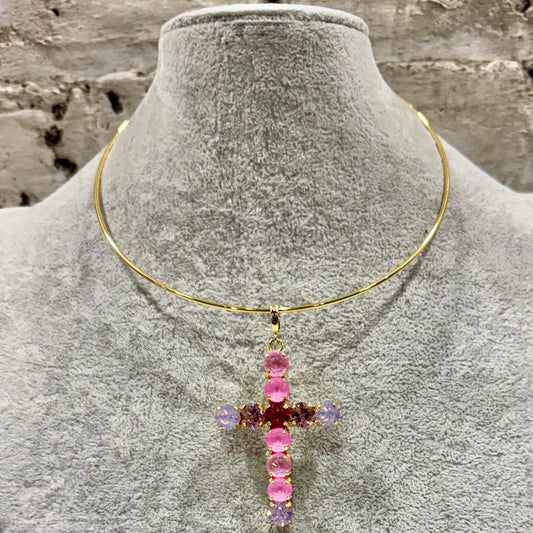 Ella Cross Pendant - Pink Multi