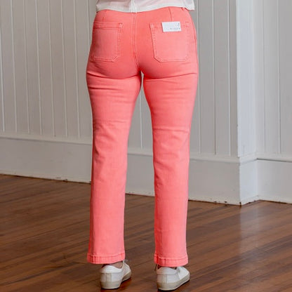 Risen HR Ankle Straight Twill Pants - Coral Pink