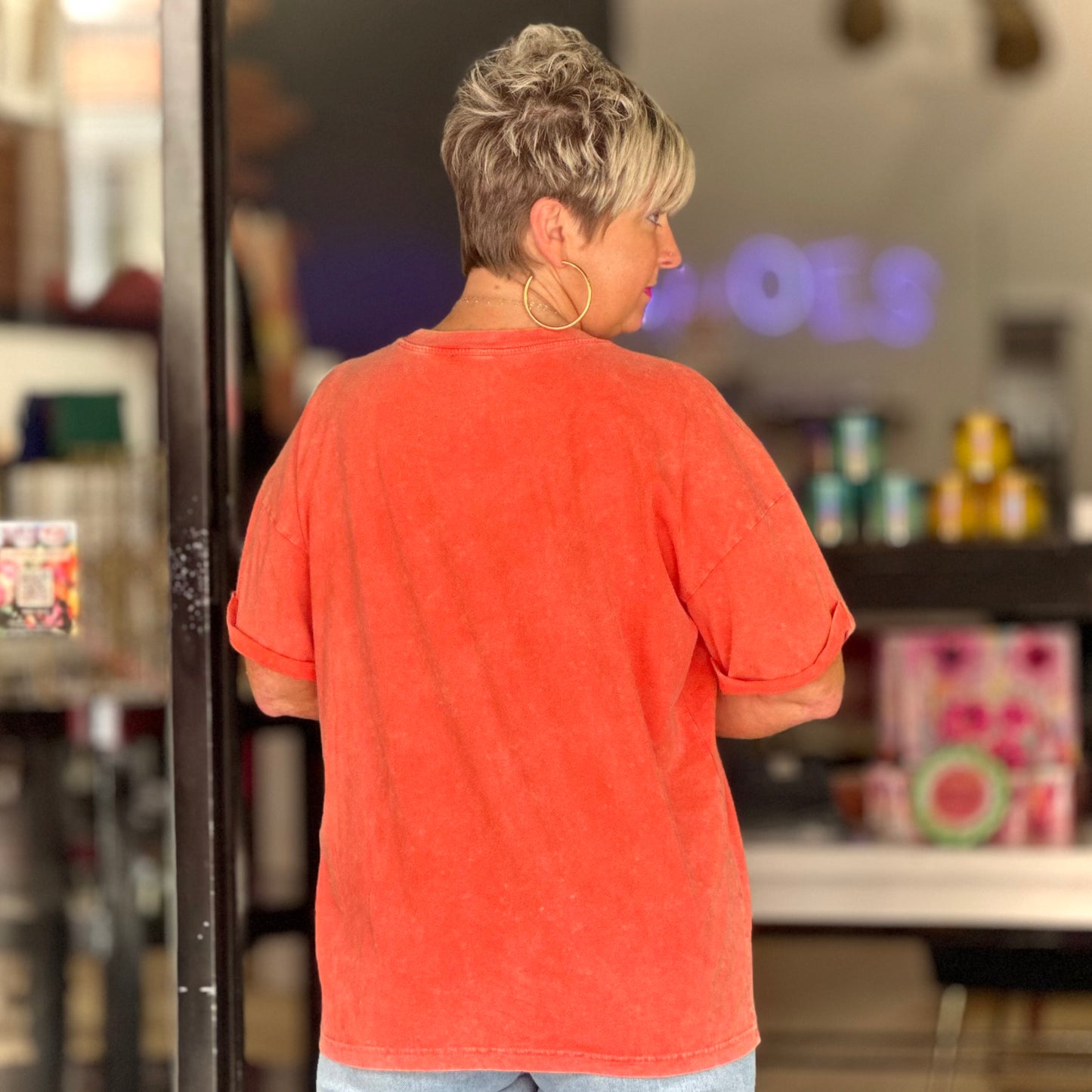 Free Bird Puffed Sleeved Graphic Tee- Coral