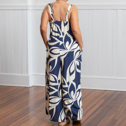 Aloha Jumpsuit - Navy & Cream