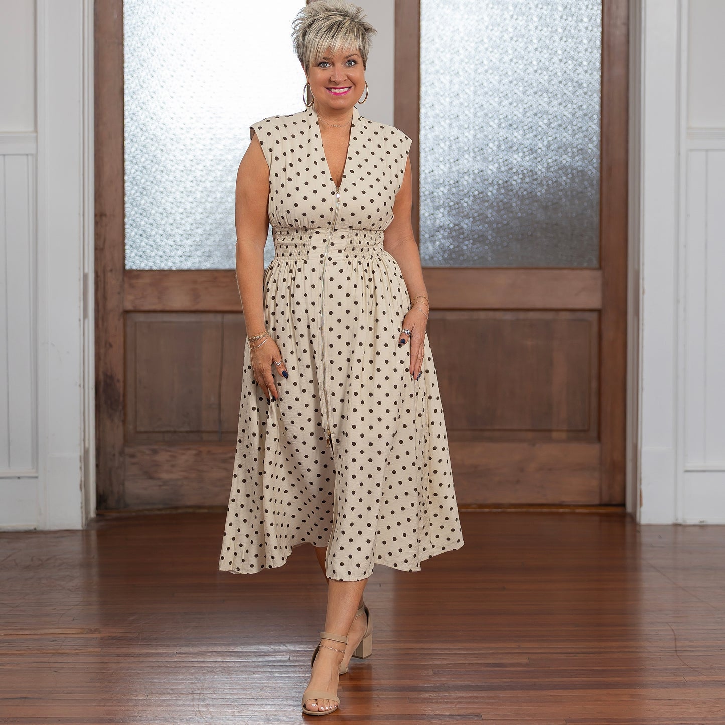 Lorelai Dress - Cream Polka Dot