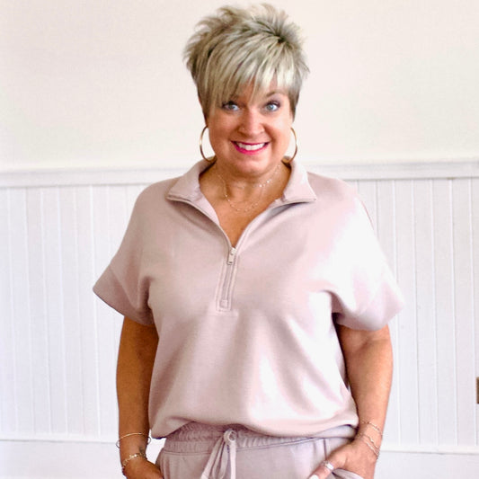 Scuba Half Zip Short Sleeve - Light Mocha