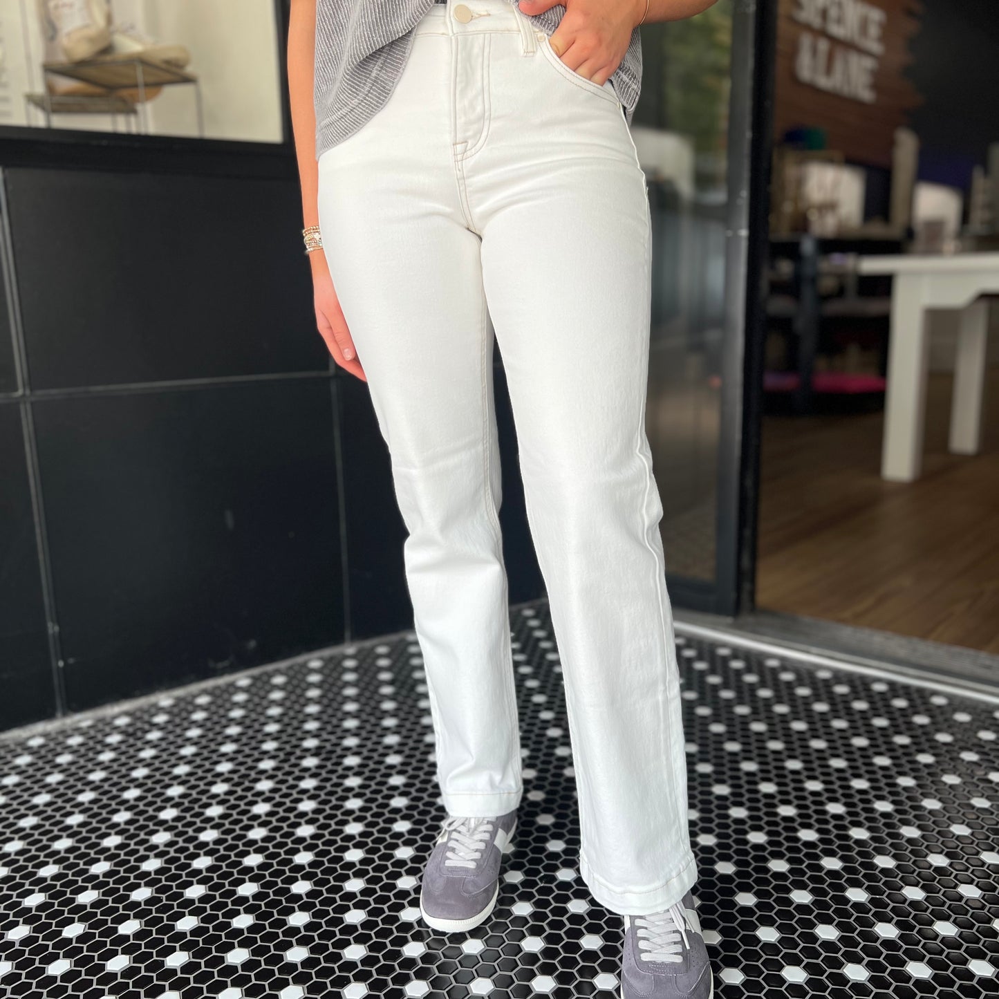 Risen TC Mid-Rise Ankle Straight Jeans - Cream