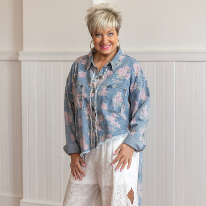 Flower Me w/Love Top - Denim