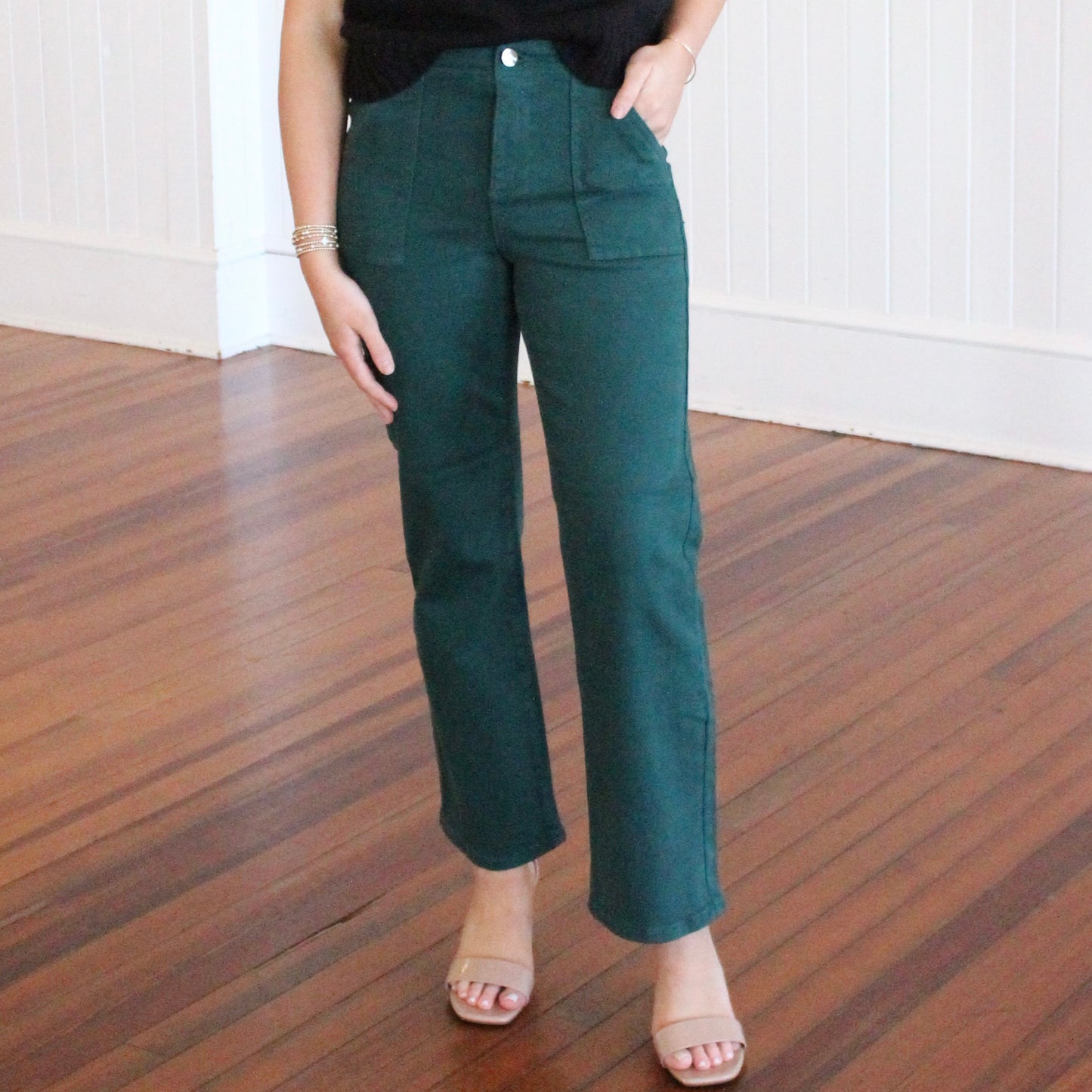 Risen HR Ankle Flare Patch Pocket Jeans - Hunter